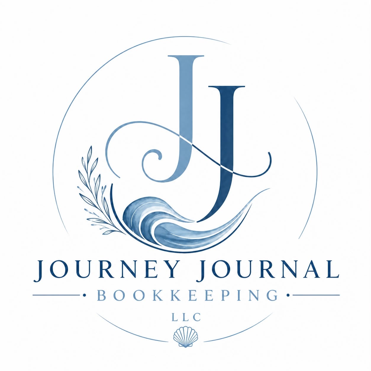 Journey Journal Bookkeeping LLC logo with a blue JJ monogram and ocean wave